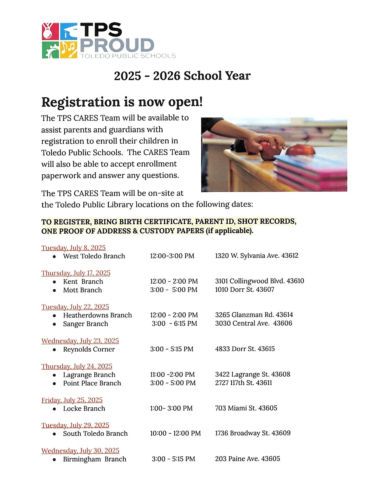 TPS Cares Registration Events