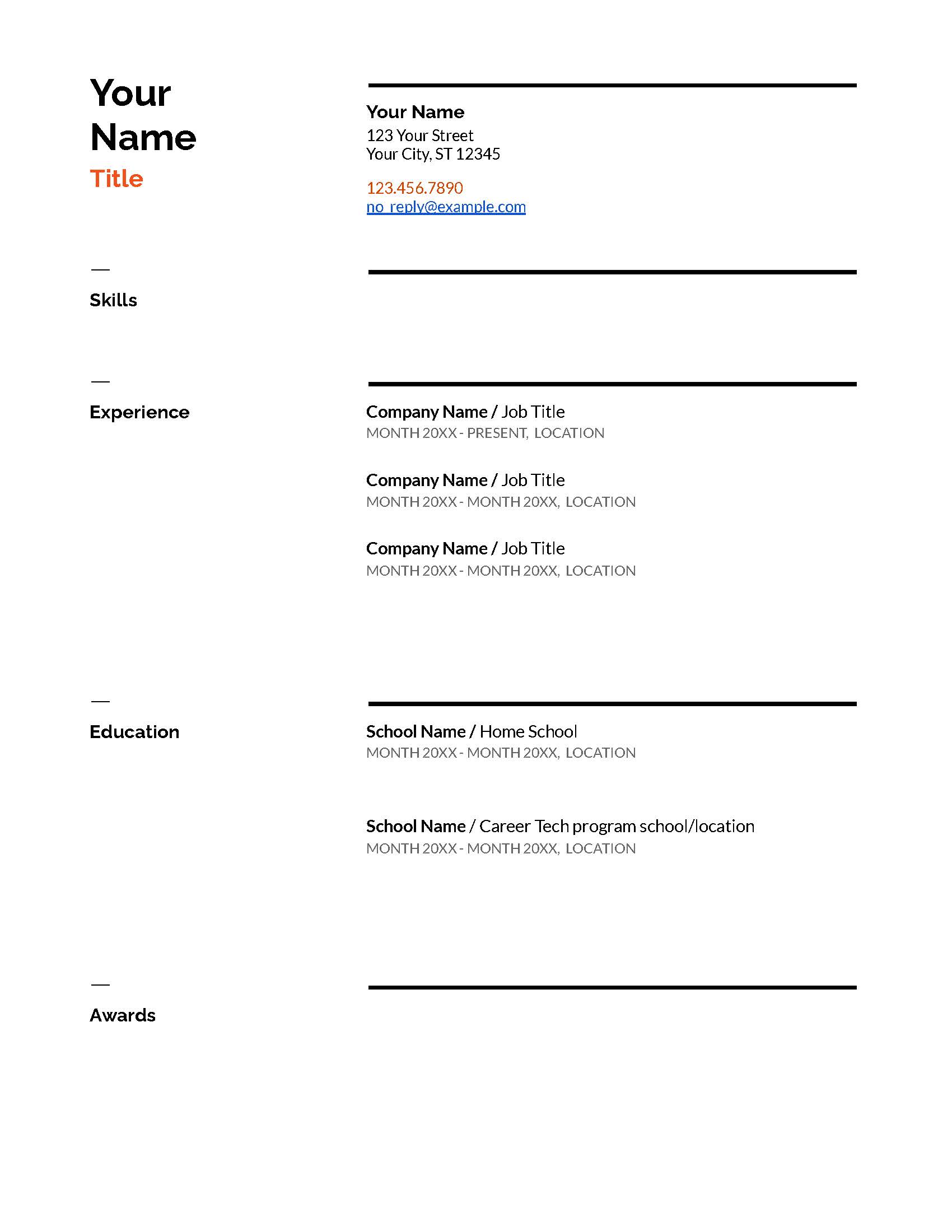 Resume Template Page 1