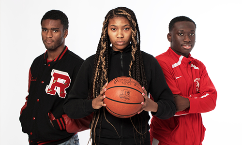 Students with basketball