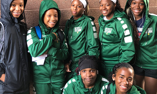 Students with basketball